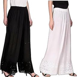 Trendy Wear Chicken Embroidered Rayon Cotton Combo Palazzo for Women/Girls/Ladies | Regular Fit, Comfort Plazo || Free Size 28''-38''|| Length 38-image-49