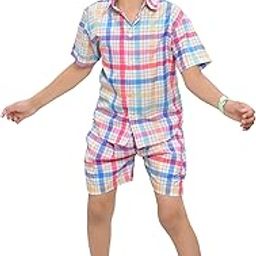 Colourful Checkered Printed Half Sleeves Cotton Shirt and Shorts for Boys|Co-Ords Set-image-81