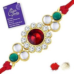 for Brother Striking Kundan Designer Gold Plated with Roli Chawal & Greeting Card|RAK73435-image-37