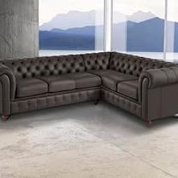ES ESPINHO ESP141 Solid Sal Wood Leatherette Upholstered 5 Seater Right Hand Side Facing Button Tufted Chesterfield Modular, Sectional, Corner L Shape Sofa Set for Living Room, Chocolate Brown Color-image-9
