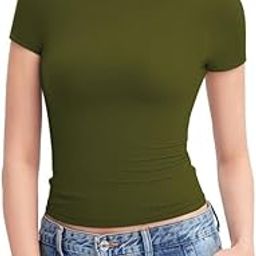 Women's Square Neck Short Sleeve Crop Tops Double Lined Slim Fitted Basic Tee Going Out Cute Summer T Shirt Trendy B6 NK-picture-38