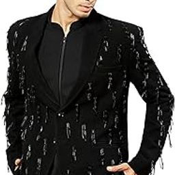 Sequin Embellished Blazer with Shawl Lapel – Modern Glamour for Evening Events-image-51