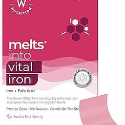 Wellbeing Nutrition Melts Vital Iron 19mg | Doctor Formulated Chelated Iron, Vitamin C, Folic Acid, Zinc, Beetroot, Pumpkin Seed for Hemoglobin, Anemia & Blood Building, 30 Oral Strips-19