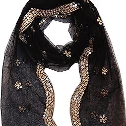 Embroidered & Embellished Plastic Mirror Net Dupatta for Womens & Girls With Curve Cut Work Fancy Design-0