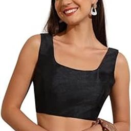 Women's Readymade Art Silk Round Neck Sleeveless Saree Blouse-image-97