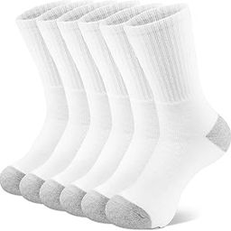 Men's Cushioned Cotton Crew Socks, White with Grey Heel, Pack of 6, Size 9-12-image-45