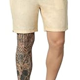 Organic Linen Mens Boxer Shorts for Men, Regular Fit Comfortable Light Yellow Breathable Underwear Briefs Summer Shorts with Both Side Pocket with Zip (OTLMB31_1)-image-30