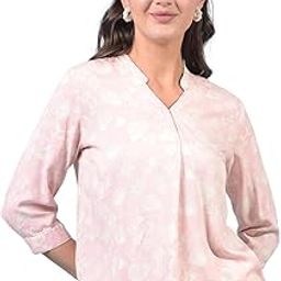 Women's Peach Floral Print V-Neck Top-15