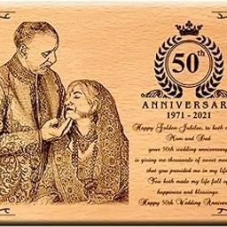 Giftanna Wood Marriage Wedding Anniversary Gift Idea Personalized Engraved Rectangular Tabletop Photo Frame For Parents | Wife | Husband | Just Married - 9X7, 9x7 inch,Brown-image-91