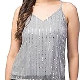Women Girls Thin Straps Sling Sparkling Comfortable Camisole Crop Top-image-0