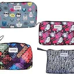 WECROO Cosmetic Makeup Pouch, Printed Design, Set of 4, Cute Travel Makeup Bag Cosmetic Bag Small Pouch Gift for Women (Grey,Pink,Multicolor,Black)-image-88