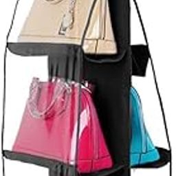 KIRFIZ 6 Pocket Foldable Hanging Purse Handbag Organizer for Storage ladies women Large Clear hand bag storage organizer,Transparent Purse Bag Collection Storage Holder Wardrobe - Multicolor-16