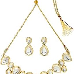 Women's Gold Kundan-Studded Handcrafted Jewellery Set for Women & Girls| Fancy & Stylish | Modern| Birthday & Special Occassion Gift | Accessories for Everyday evening outdoor Wear| Bohimian look-image-1