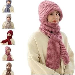 Women's Soft Knitted Winter Warm Hat Woollen Cap & Lovely Mufflers Combo Girl Ladies 2 in 1 Neck Scarf Windproof Ear Protection Integrated | Multicolour-image-75