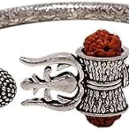 ™ 925 Pure Silver Rudraksha Shiv Trishul Damroo Designer Kada Bracelet Bangle for Women and Men-image-83