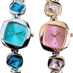 the shopoholic Analog Luxury Dial in Square Case Ston Studded Brecelet Strap Combo Wrist Watches for Women's Girls Ladies-picture-1