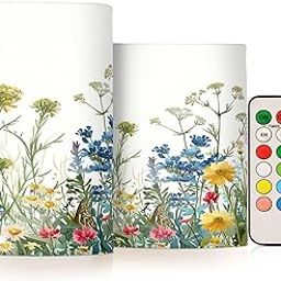 GUIJI Brightly Coloured Flowers Flameless Candles, Flameless Candles with Remote Set of 2, Flameless Candles Battery Operated, Pillar Candles Home Decoration, Christmas, Party-image-91