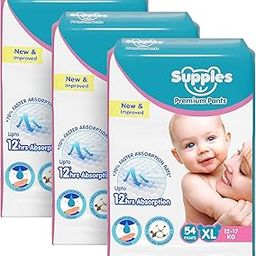 Amazon Brand - Supples Premium Baby Diaper Pants | 162 Baby Diapers | XL | 12-17 Kg | 54 x 3 Packs | 12 Hrs Absorption | Cushiony Cotton Soft Fabric | Phthalates-Free | Triple Leak Guard-73