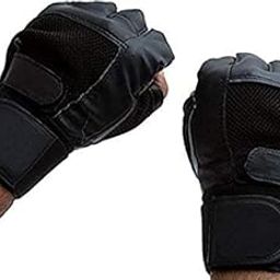 ZaySoo Leather Padded Palm Support Sport Gym Gloves with Long Wrist Support - Black-image-24