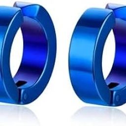 Mens Stainless Steel Clip on Stud Earrings For Mens And Boys (2 Pieces Blue)-image-75