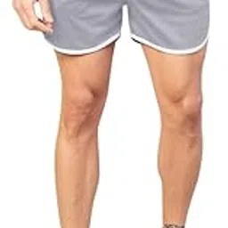 chrome & coral Men Grey & White Sports Shorts with Curved Hem-picture-28