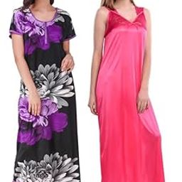 New Satin Designcolor Nightdress Nighty for Women & Girls- Pack of 2-image-48