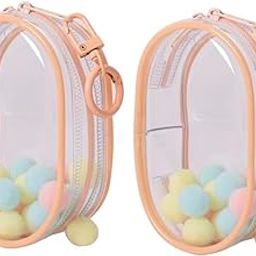 DAMOKI 2 Pcs, Clear Figure Display Bag With Keychain Hanging Random Mysterious Blind Box Storage Case, Transparent Pouch, Carrying Gifts, Toys Collectible (MultiColours) (Peach)-0