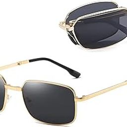 Foldable UV Protected Polarized Rectangular Sunglasses for Men Women Stylish Metal Frame Shades Sun Glasses Lightweight Photochromic Square Night Driving Goggles-image-16