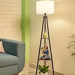 ANTIQUEMPORIUM LED Tripod Floor Lamp with 3 Shelves, Cotton White, Metal Corner Floor Lamp for Living Room & Bedroom Decoration-picture-40