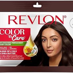 REVLON Color 'n Care NOURISHING PERMANENT HAIR COLOR - 4 Brown - Has essentials oils of Coconut Argan, Sunflower & Jojoba oil, along with shea butter - Sachet-27