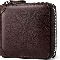 Mens Genuine Leather Zipper Wallet RFID Secure Large Capacity Double Fold Multi-Card Leather Wallets for Men and Coin Purse (Brown)…-picture-4