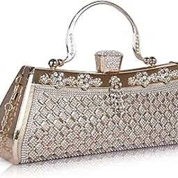lady quinton Crystal Rhinestone Evening Clutch Purse, Rose Gold Chain Strap, Floral Pattern-picture-36