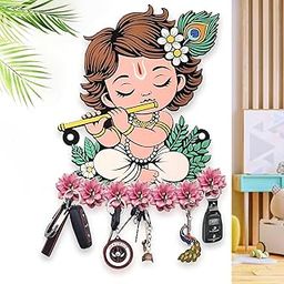 Gift Of Happiness Krishna Wall Key Holder for Home Office Decor Key Hanger - Key Chain Holder Stand Wall Hanging Home Decorative Items for Home Living Room Kitchen Office (10 Inch x 8 Inch)-image-14