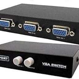 KIPEK 2 Port VGA Switch -for 2 PC to Share 1 Monitor and 2 Monitor to Share 1 PC VGA Switch Press Button Two Way VGA Vedio Switch for PC TV Monitor (Black) 01-22