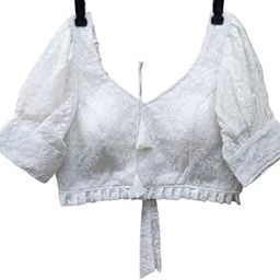 Women's Trending Chikankari Hakoba Blouse with V nack & Puff Sleeve Padded Readymade Stitched Saree Blouse(Bust-38 Alter to 40, Waist 32 Alter to 34 Alterable)-picture-26