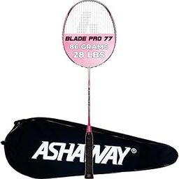 Ashaway Blade Pro 77 Strung Best Badminton Racket for Smash | Weight 86 Grams | Carbon Fiber Graphite Rackets | Head Heavy 295mm | Upto 28 lbs Tension | Lightweight Racquet (Pink)-image-60