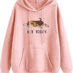 Cute Peach Not Today Dog Print Hoodie for Women & Girls – Casual Oversized Fleece Sweatshirt with Front Pocket & Drawstring Hood-image-4
