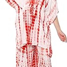 Women's Kaftan and Palazzo Set, Tie and Dye Print Viscose Fabric - (Freesize, White & Red)-picture-40