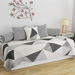 Decozom Stylish Threads Heavy Cotton 8 Pieces Diwan Set ||1 Single Bedsheet, 2 Bolster Covers, 5 Cushion Covers || :- Black & White-image-4