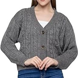 Women’s Woolen Button-Down Cardigan Sweater | Full Sleeve Cozy Knitwear with V-Neck & Textured Cable Design | Stylish Winterwear for Girls & Ladies-image-68