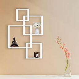 Kuber Industries Wooden 4 Intersecting Wall Mount Wooden Wall Shelf for Bedroom & Living Room | DIY Assembly Book Shelve for Home Library | Wall Rack Shelf for Decor | White-image-102