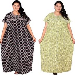 Cotton Nighty for Women — Combo of 2 Premium Printed Long Cotton Night Gown | Comfortable & Fancy Sleepwear/Nightwear/Maxi Dress-image-73