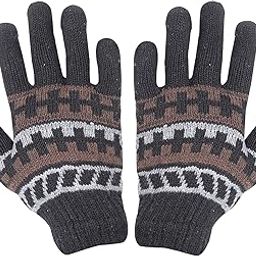 Woolen Thermal Winter Gloves Unisex Stretchy Thick Knitted Gloves for Men Women, Black-image-91