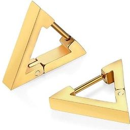 Adhvik (1 Pair) Golden Color Trendy Triangle Shaped Punk Rock Push-Back Ear Plug Buckle Press Screw Pierced Style Clip On Metal Barbell Huggie Earring Hoop Bali Stud For Men And Women-image-11
