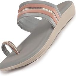 fausto Women Embellished Slip-On Toe Ring Ortho Flats with Dual Strap | Sandals for Wedding, Party and Ethnic Wear-picture-42