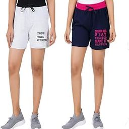 Women's Mid Rise Elastic Waist Regular Fit Comfy Breathable Cotton Printed Summer Shorts Combo (Multicolor)-Pack of 1 and 2-image-22