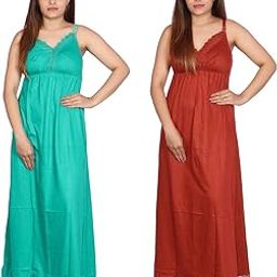 Nighties Women's Hosiery Embellished Maxi Nighty Slip Hosiery Cotton Full Length Camisole, Long Inner wear Petticoat-Suit Slip Long Gown Maxi Combo.(BN-P2) (X-Large, Green,Red)-0