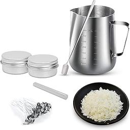 AuraDecor Candle Making Kit - 1 Wax Pouring Kettle (800ml), 1/2 Kg Soy Wax, 20 Wick (3 inch), 1 Glue Stick, 1 Stirring Spoon & 2 Containers, White-image-24