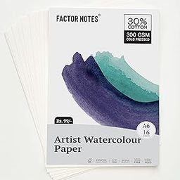Factor Notes A6 Watercolour Sheet: 300 GSM|30% Cotton | 16 Sheets | Cold-Pressed|AcidFree Watercolour, Acrylic, Gouache-13