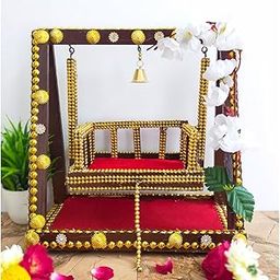 Ecommall Laddu Gopal Jhula Wooden Temple Palana/Swing for Gopal ji,Khanaji Idol Jhoola Decorative Showpiece God Ladoo Gopal Size 0 to 5 (Jhula – 9.5x5x10 Inch Singhasan – 6.5X4 Inch)-image-53
